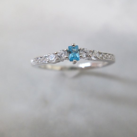 Dainty AQUAMARINE 925 Sterling Silver Ring>March Birthstone, Minimalist, Promise - Picture 4 of 7